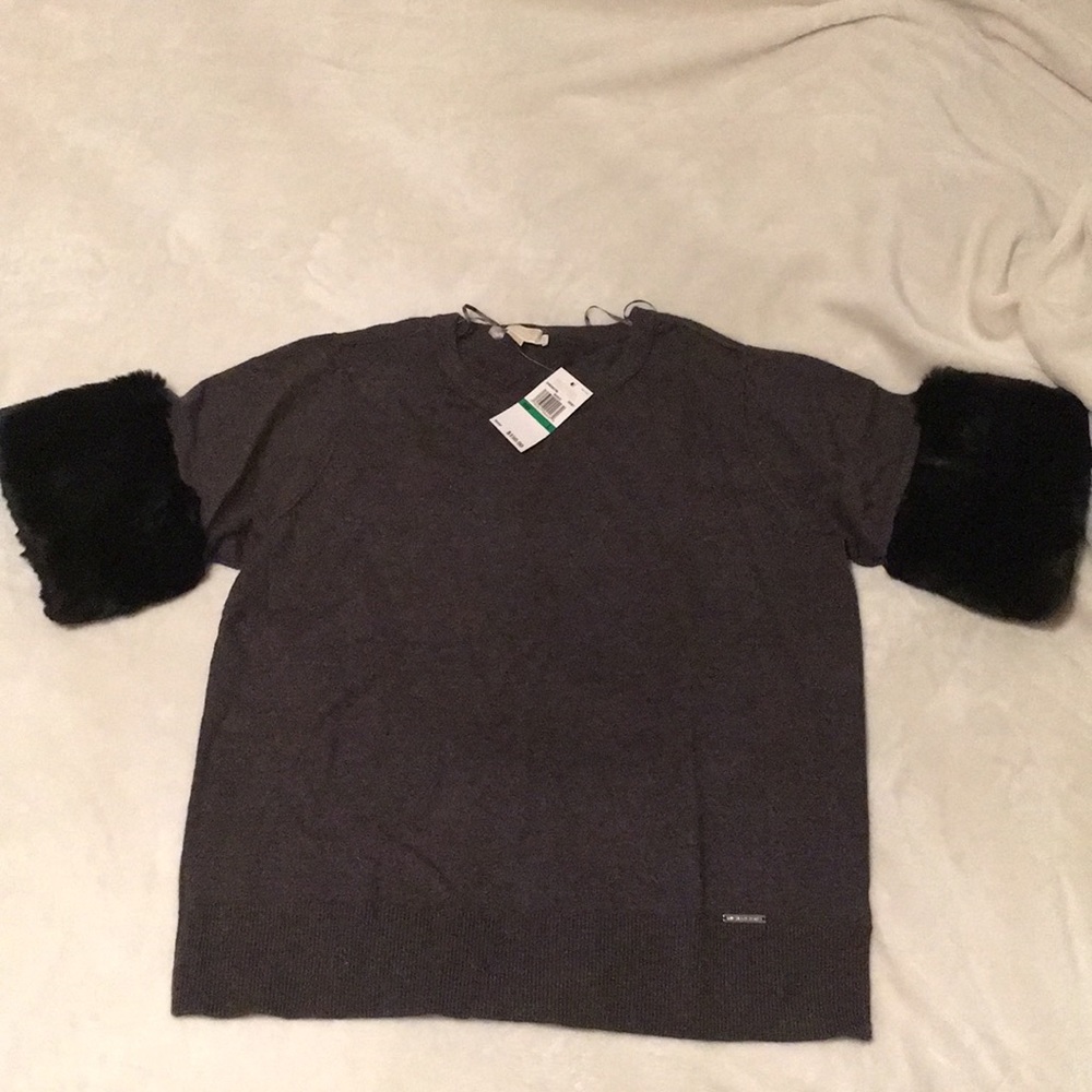 Michael Kors Dark gray faux fur trim sweater